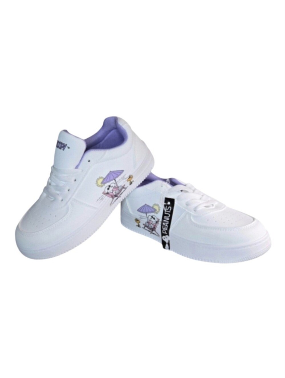 Peanuts Sneakers w/ Snoopy Relaxing at The Beach in White, Purple Size 3 Girls.